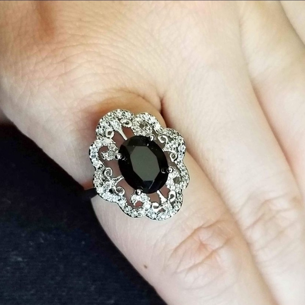 New 925 Silver Oval Cut Onyx Diamond Ring for Women - Picture 12 of 14